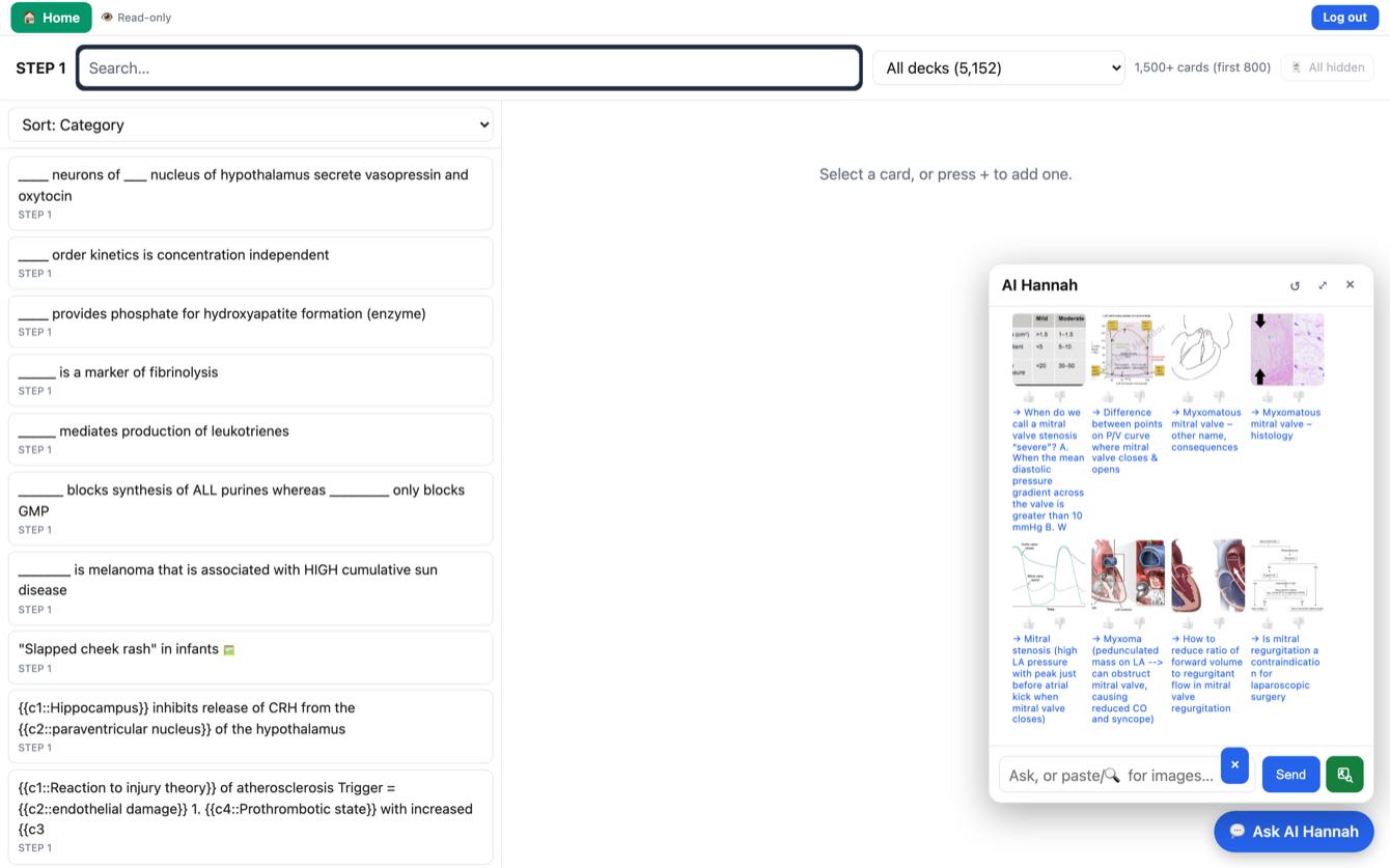 The AI Hannah side panel showing image results for 'mitral valve'